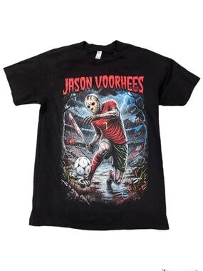 Jason horror  Graphic Tee World Cup  - Black with Red & Green Artwork